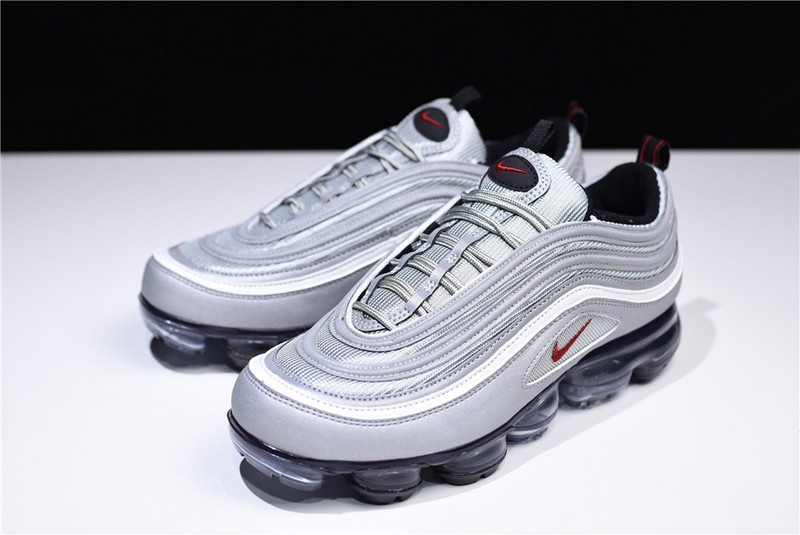 nike mens AIR VAPORMAX 97 "SILVER BULLET" metallic silver varsity red AJ7291-002