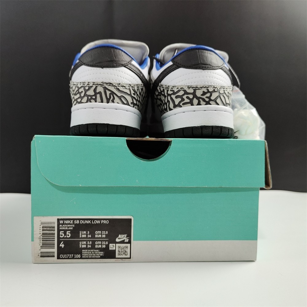 Nike SB Dunk Low Black Burst Print White Blue CU1727-106