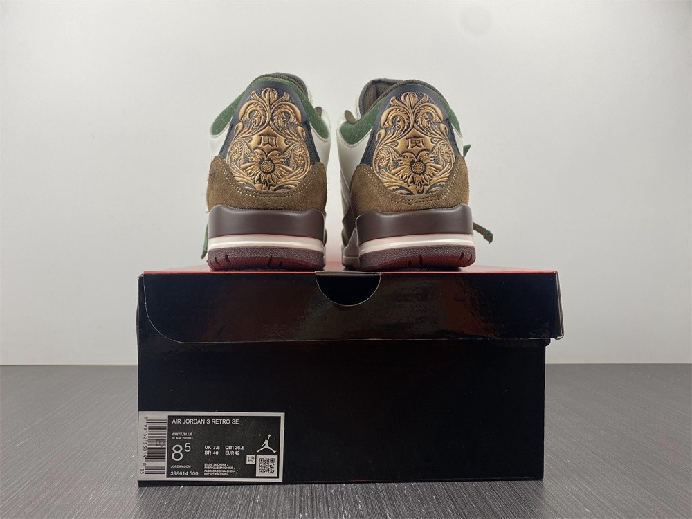 Air Jordan 3 Retro SE White Dark Brown Green Shoes 398614-500