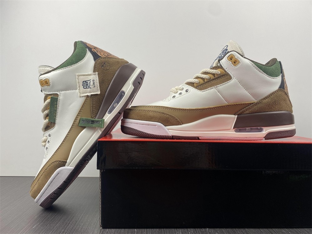 Air Jordan 3 Retro SE White Dark Brown Green Shoes 398614-500