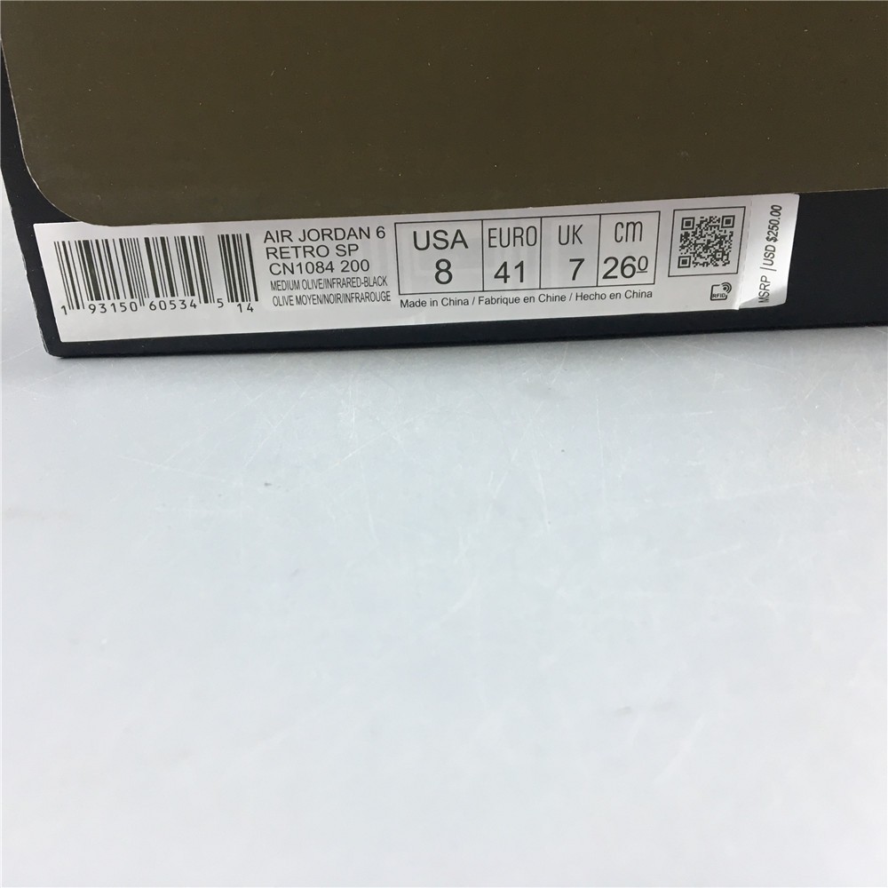 Travis Scott Air Jordan 6 Medium Olive Cactus Jack CN1084-200