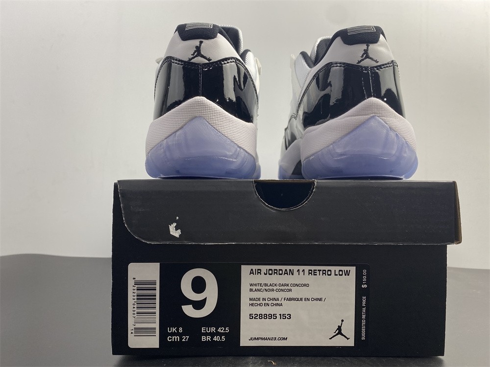 AIR JORDAN 11 RETRO LOW "CONCORD" BLACK/ WHITE  mens 528895-153
