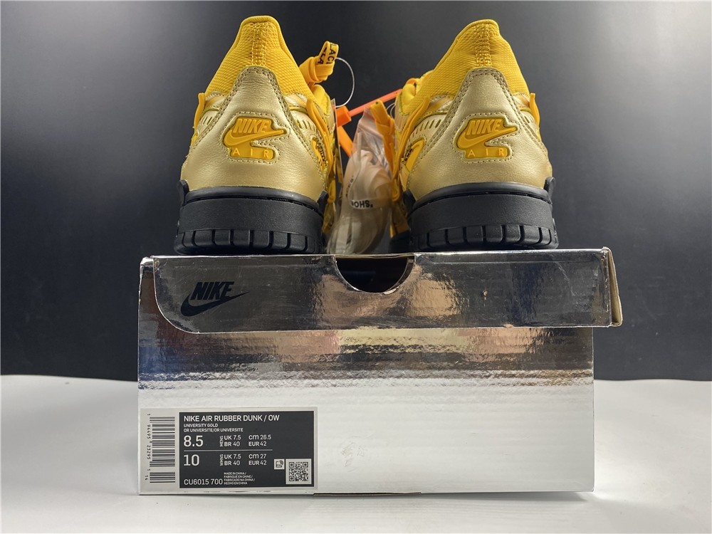 OFF-WHITE x Nike Air Rubber Dunk “University Gold” CU6015-700