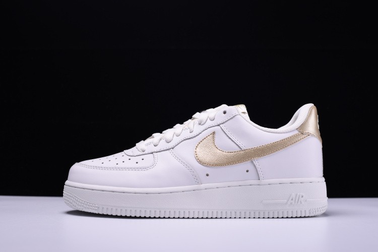Nike AIR FORCE 1 GS Leather Trainers White/  Gold 314219 127