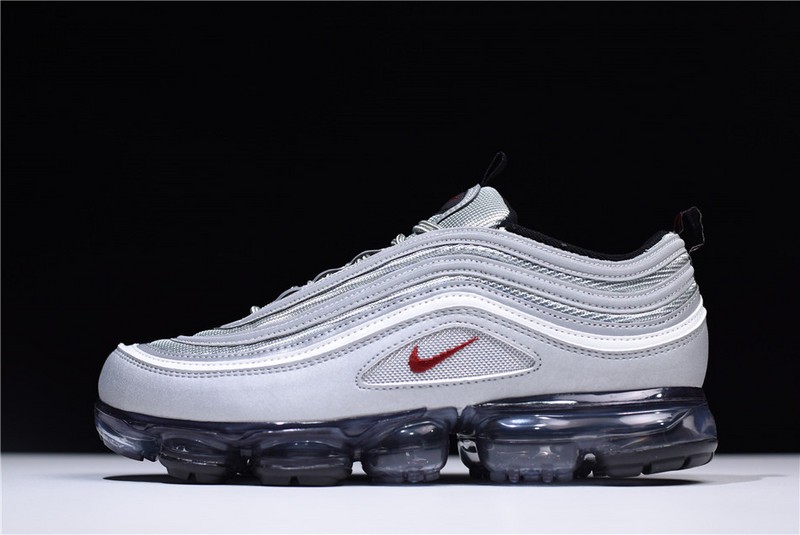 nike mens AIR VAPORMAX 97 "SILVER BULLET" metallic silver varsity red AJ7291-002